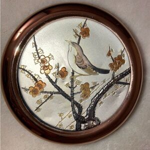 VINTAGE Art of Chokin 24kt gold bird flower round jewelry trinket box from Japan